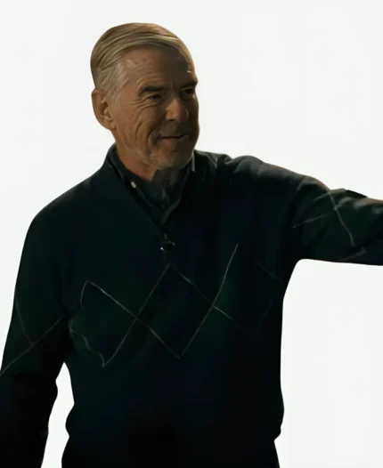 Pierce Brosnan Mobland 2025 Blue Sweater
