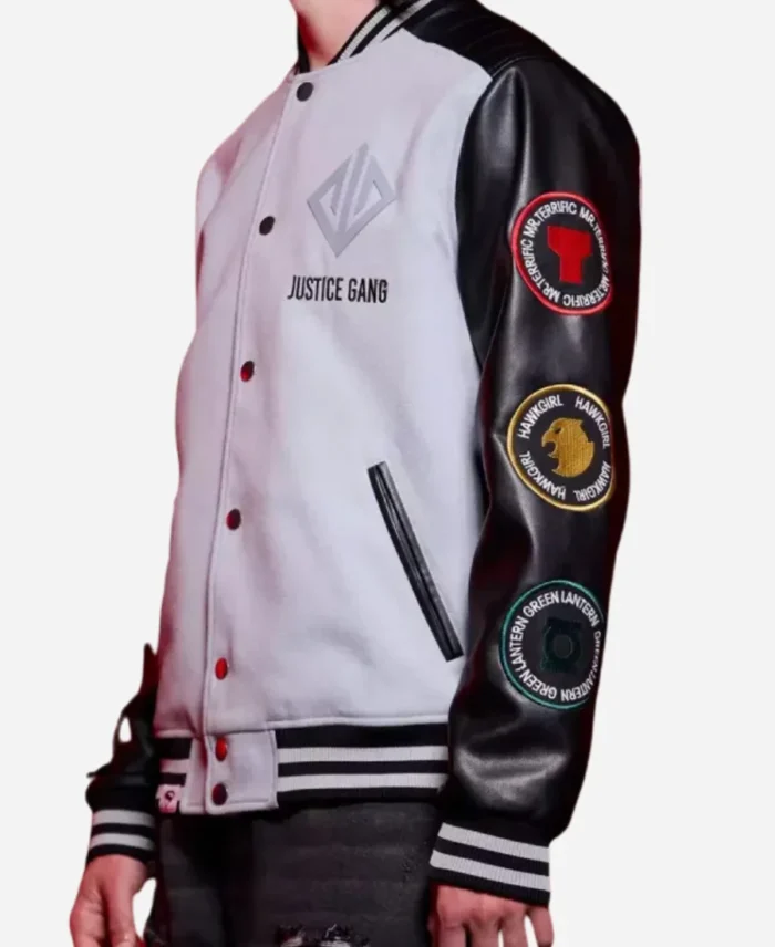 Superman 2025 Justice Gang Black and White Bomber Leather Jacket