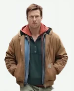 The Running Man 2025 Glen Powell Brown Hooded Jacket