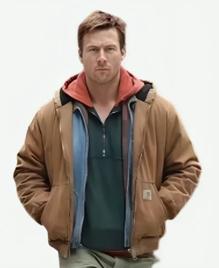 The Running Man 2025 Glen Powell Brown Hooded Jacket