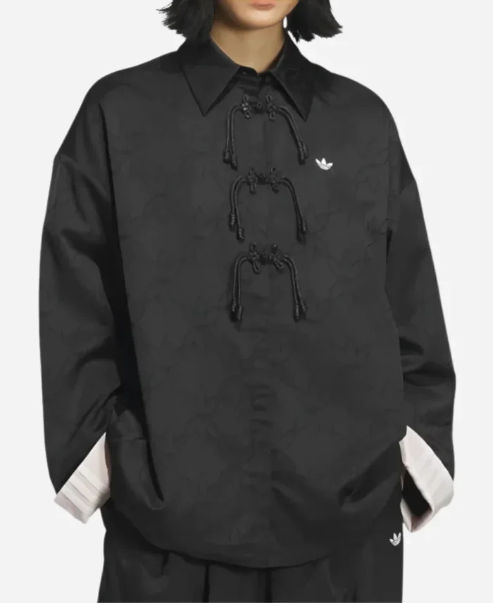 Women's Adidas New Chinese Black Shirt Jacket For Sale