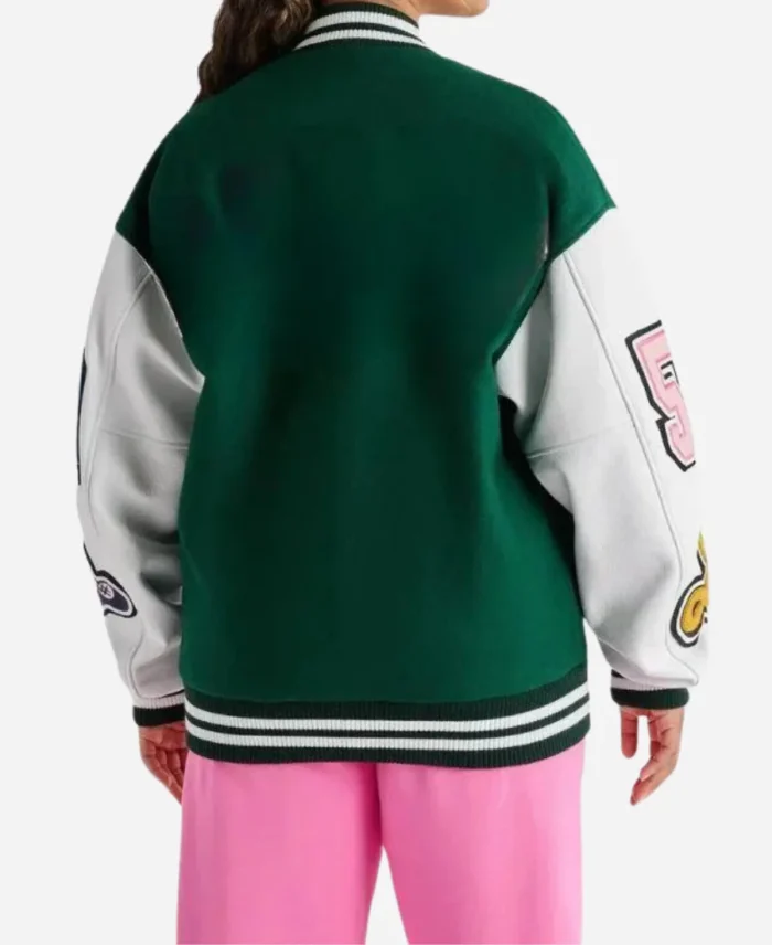 Women's Leather Varsity Green & White Jacket