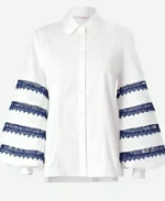 Ana Navarro The View White & Blue Embroidered Striped Shirt