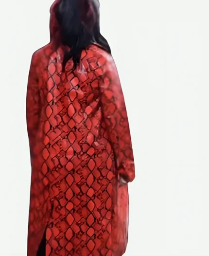 Bayley WWE Smackdown Python Print Red Faux Leather Trench Coat