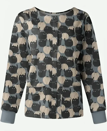 Catspump Grey Halloween Scrub Jacket