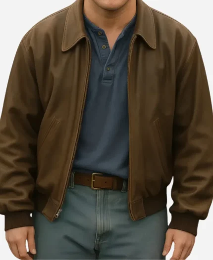 Channing Tatum Roofman 2025 Brown Leather Jacket