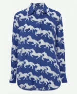 Daryn Carp E! News 2025 Horse Print Blue Shirt