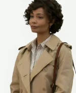 Dr. Rachael Fairburn Wednesday Season 2 Thandiwe Newton Light Tan Double-Breasted Trench Coat