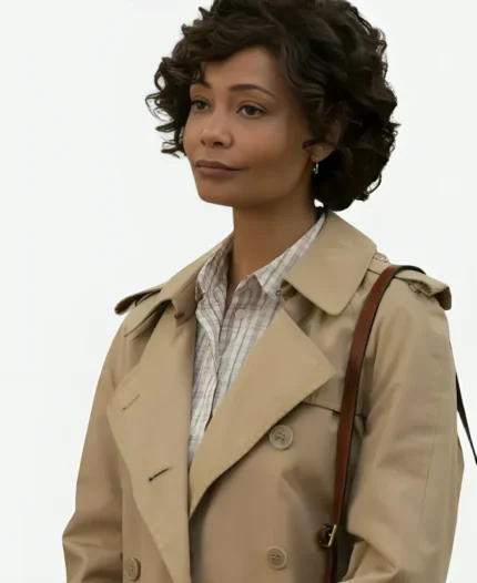 Dr. Rachael Fairburn Wednesday Season 2 Thandiwe Newton Light Tan Double-Breasted Trench Coat