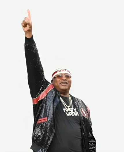 E-40 Niner Gang San Francisco 49ers Black Sequin Jacket For Sale