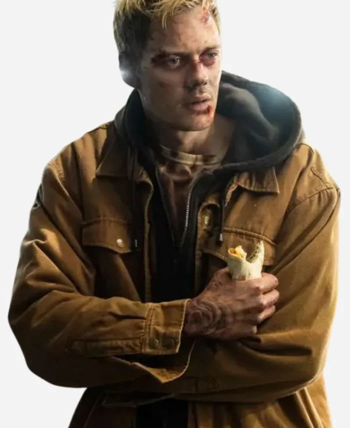 Eddie Barrish Movie Locked 2025 Bill Skarsgård Brown Cotton Jacket