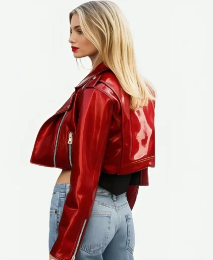 Elle Quist Cropped Red Leather Jacket For Sale