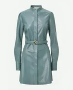 Emily Curl E! News 2025 Blue Leather Belted Dress
