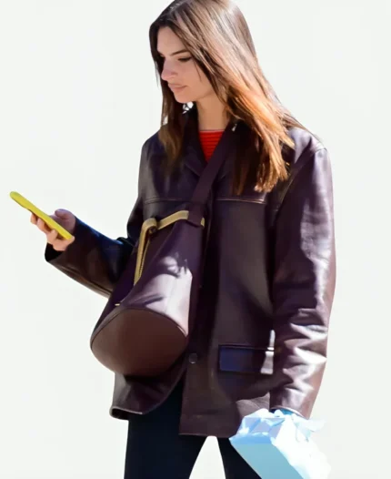 Emily Ratajkowski NYC 2025 Leather Jacket