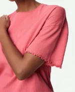 Enid Sinclair TV Series Wednesday Season 2 Emma Myers Fuchsia Short-Sleeve Crew Neck Oversized Jersey T-Shirt