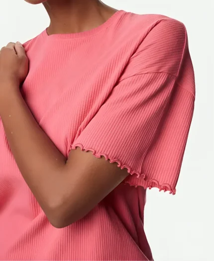 Enid Sinclair TV Series Wednesday Season 2 Emma Myers Fuchsia Short-Sleeve Crew Neck Oversized Jersey T-Shirt