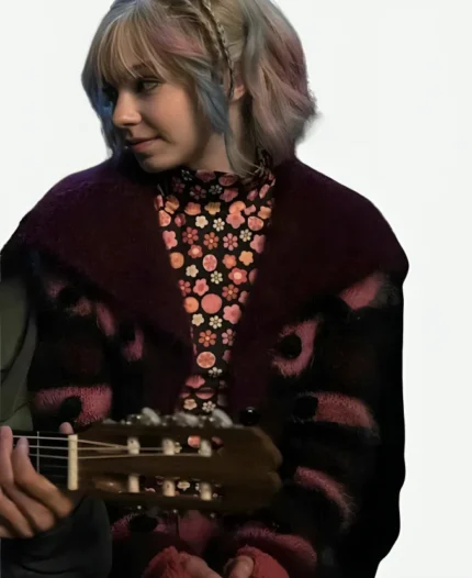 Enid Sinclair Wednesday S02 Fuzzy Purple and Pink Striped Cardigan