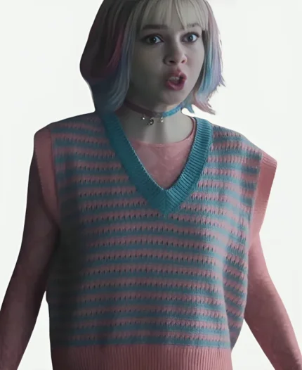 Enid Sinclair Wednesday S02 Pink and Blue Striped Knit Vest