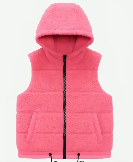 Enid Sinclair Wednesday Season 2 Vibrant Sherpa Faux Fur Sleeveless Pink Vest