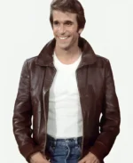 Fonzie Happy Days Brown Bomber Leather Jacket For Sale