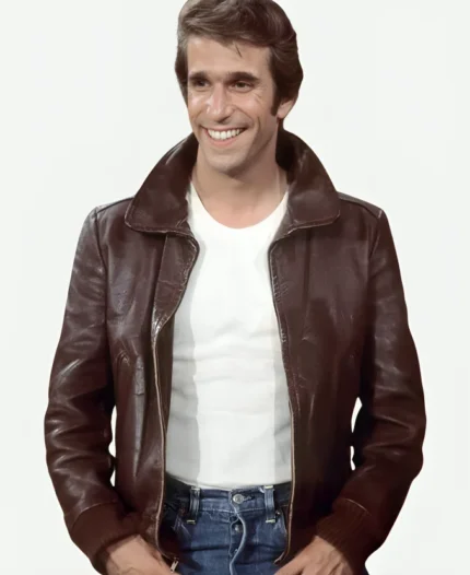 Fonzie Happy Days Brown Bomber Leather Jacket For Sale
