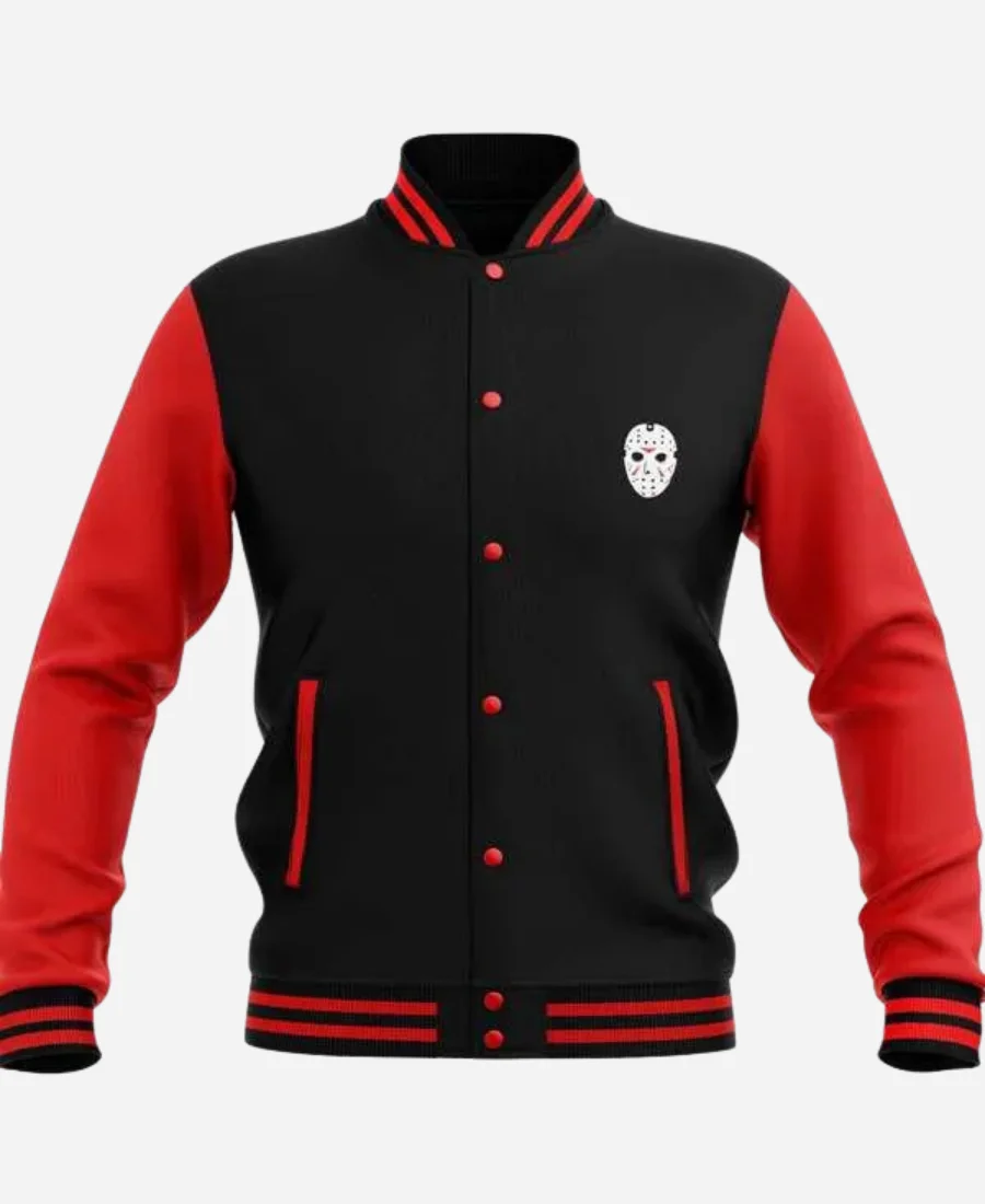 Friday The 13th Red and Black Varsity Jacket For Halloween Friday The 13th Red and Black Varsity Jacket For Halloween
