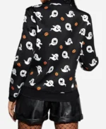 Ghost Printed Black Bomber Jacket​ For Halloween