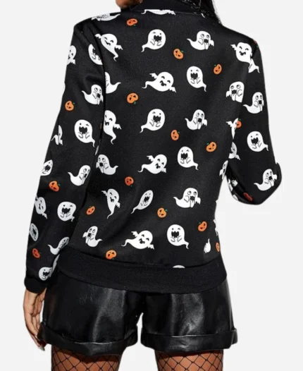 Ghost Printed Black Bomber Jacket​ For Halloween