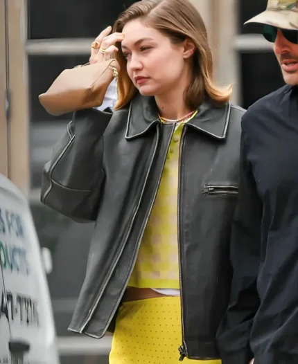 Gigi Hadid Street Style NYC 2025 Leather Jacket