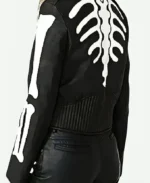 Halloween Black Leather Biker With Skeleton Printed Jacket