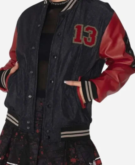 Halloween Friday The 13th Red and Black Varsity Jacket For Sale