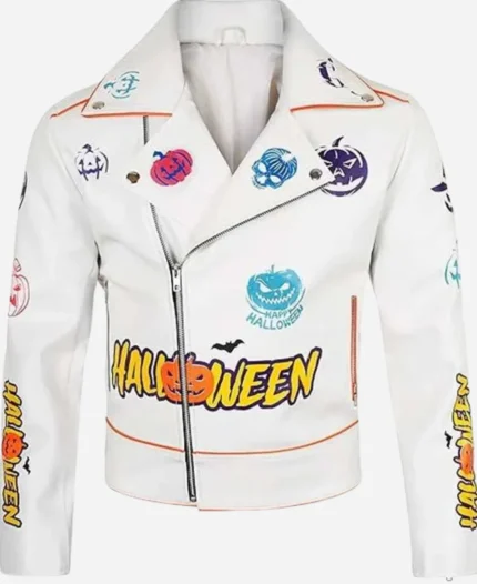 Halloween Pumpkin Asymmetrical Leather Jacket
