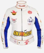 Halloween Pumpkin Printed Leather Jacket