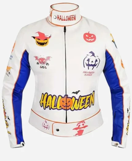Halloween Pumpkin Printed Leather Jacket