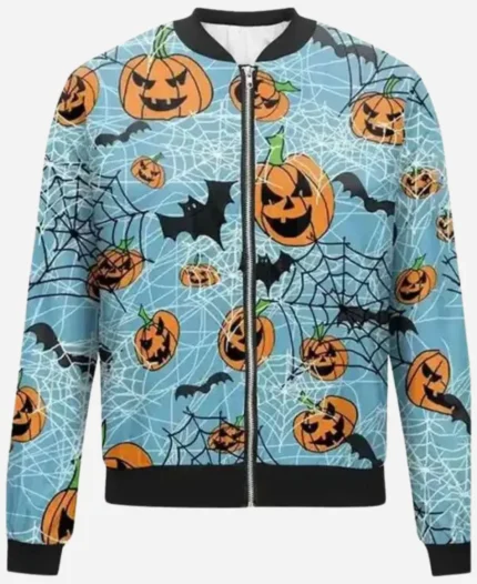 Halloween Pumpkins Blue Bomber Jacket