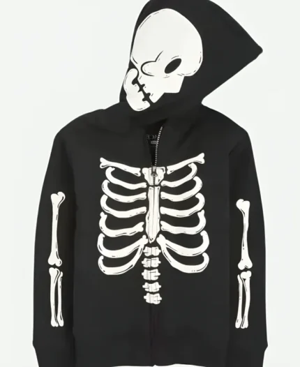 Halloween Skeleton Bones Black Zip Up Hoodie For Sale