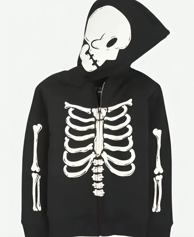 Halloween Skeleton Bones Black Zip Up Hoodie For Sale Halloween Skeleton Bones Black Zip Up Hoodie For Sale