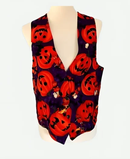 Halloween Smiling Red Pumpkins Purple Vest