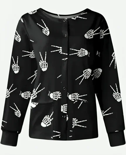 Halloween Victory Skelton Hands Scrub Jacket