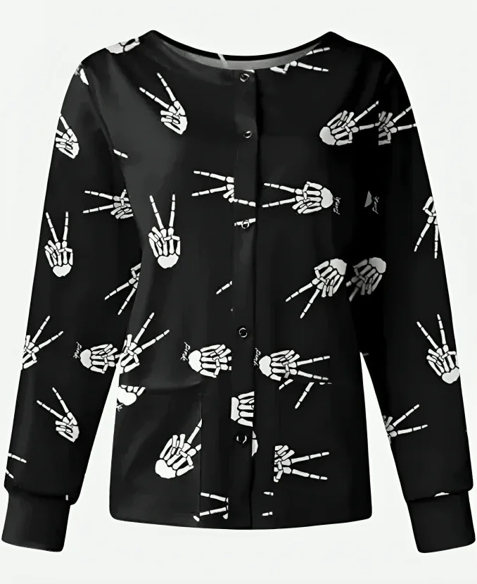 Halloween Victory Skelton Hands Scrub Jacket Halloween Victory Skelton Hands Scrub Jacket