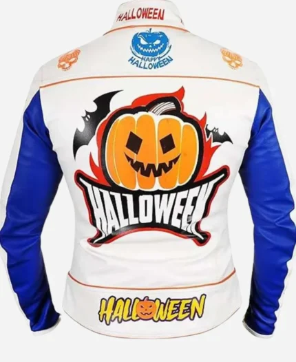 Happy Halloween Pumpkin Printed Motorcycle Leather Jacket