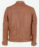 Heritage Brown Leather Quilted Biker Jacket For Sale