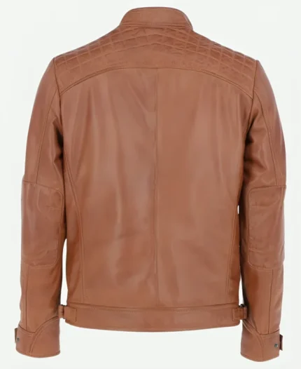 Heritage Brown Leather Quilted Biker Jacket For Sale