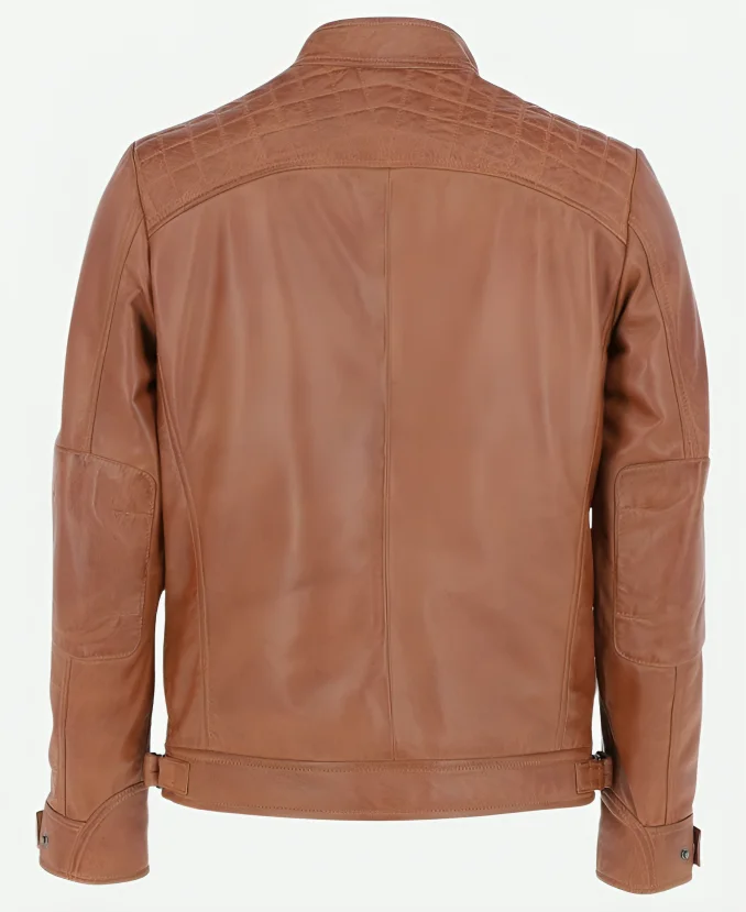 Heritage Brown Leather Quilted Biker Jacket For Sale Heritage Brown Leather Quilted Biker Jacket For Sale