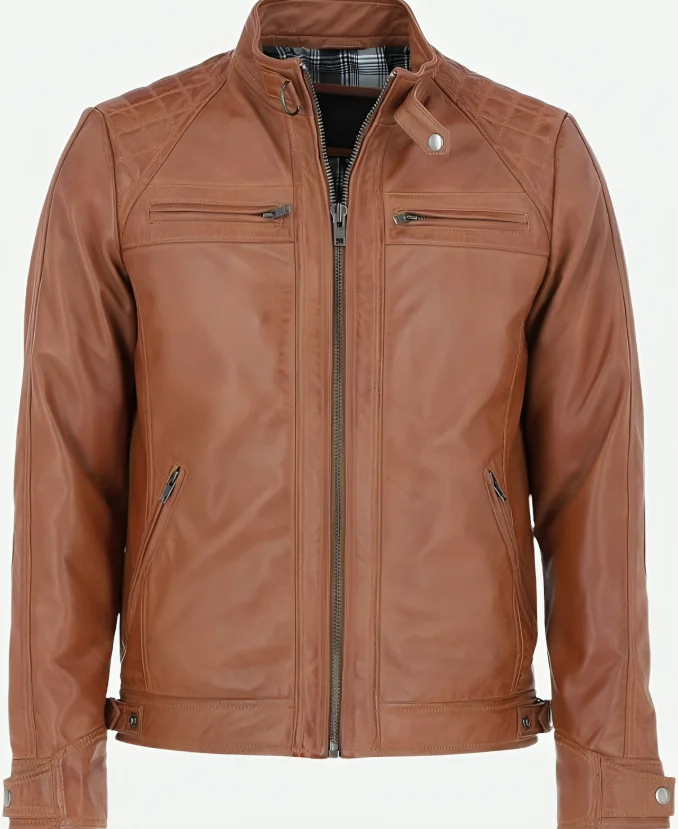 Heritage Brown Quilted Leather Biker Jacket Heritage Brown Quilted Leather Biker Jacket