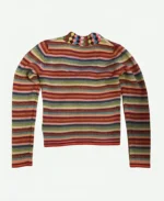 Janet Ottinger Wednesday Season 2 Multicolor Horizontal Stripe Textured V-Neck Sweater