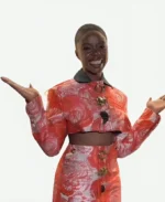 Joy Sunday Rose Pattern Brocade Cropped Jacket