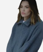 Mandy Moore Celebrity IOU S08 Gray Rib Zipper Knit Sweater