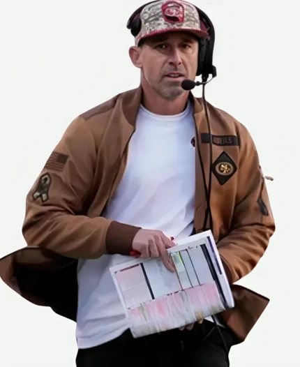 NFL 49ers Salute To Service Kyle Shanahan Bomber Jacket For Sale