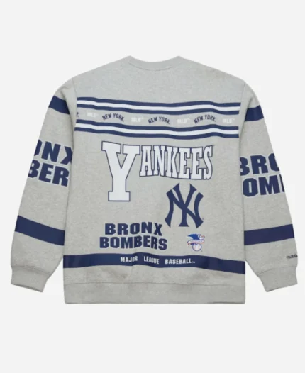 New York Yankees All Over Print Vintage Fleece Crewneck Heather Gray Sweatshirt For Sale
